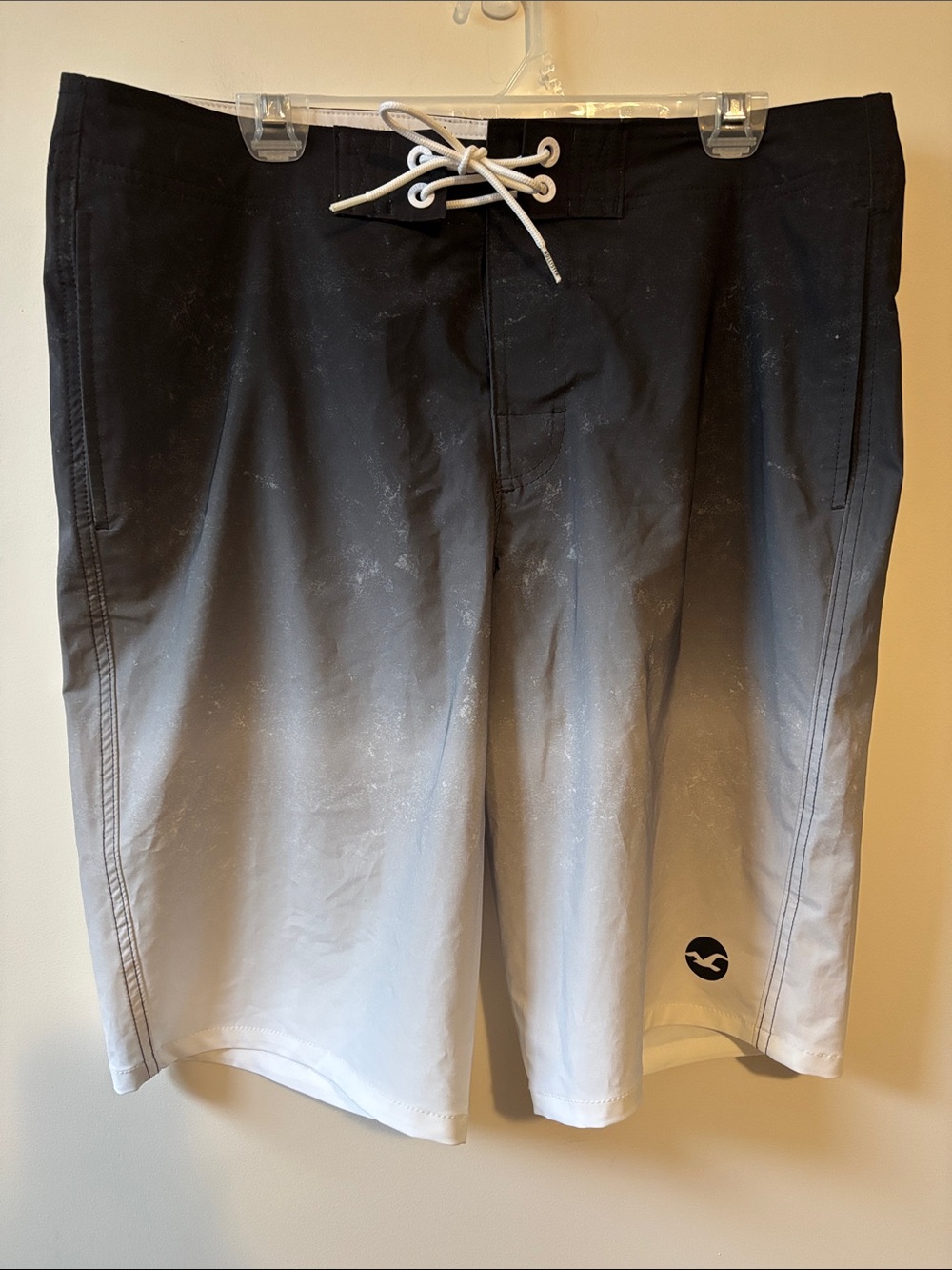 Hollister Black-to-White Ombre Board Shorts with White Lace-Up